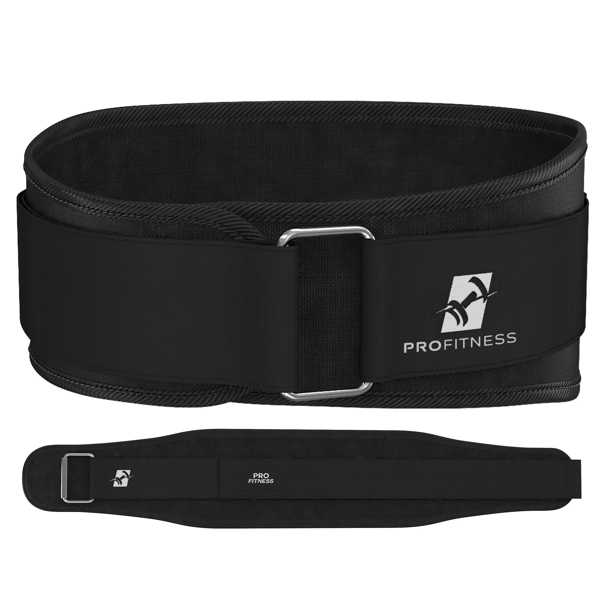 Black leather weightlifting belt with 'PROfitness' logo in front.